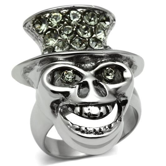 TK605 - High polished (no plating) Stainless Steel Ring with Top Grade Crystal  in Black Diamond Alamode