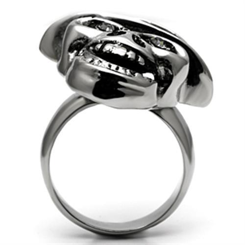 TK605 - High polished (no plating) Stainless Steel Ring with Top Grade Crystal  in Black Diamond Alamode