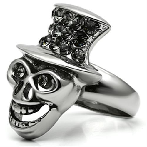 TK605 - High polished (no plating) Stainless Steel Ring with Top Grade Crystal  in Black Diamond Alamode