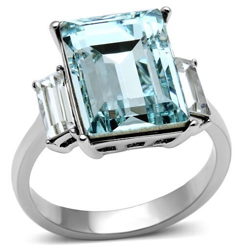 TK650 - High polished (no plating) Stainless Steel Ring with Top Grade Crystal  in Sea Blue Alamode