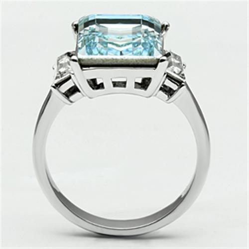 TK650 - High polished (no plating) Stainless Steel Ring with Top Grade Crystal  in Sea Blue Alamode
