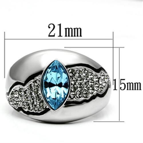 TK659 - High polished (no plating) Stainless Steel Ring with Top Grade Crystal  in Sea Blue-1