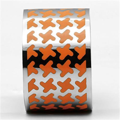 TK679 - High polished (no plating) Stainless Steel Ring with Epoxy  in Orange Alamode