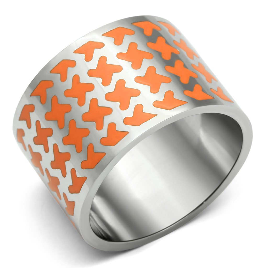 TK679 - High polished (no plating) Stainless Steel Ring with Epoxy  in Orange Alamode