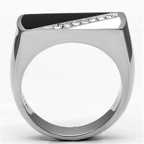 TK704 - High polished (no plating) Stainless Steel Ring with Top Grade Crystal  in Clear Alamode