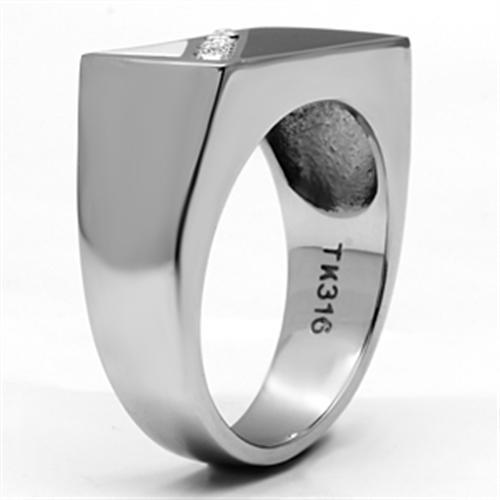 TK704 - High polished (no plating) Stainless Steel Ring with Top Grade Crystal  in Clear Alamode