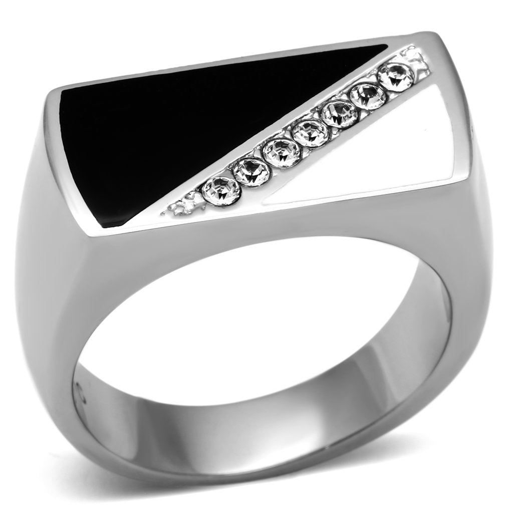 TK704 - High polished (no plating) Stainless Steel Ring with Top Grade Crystal  in Clear Alamode