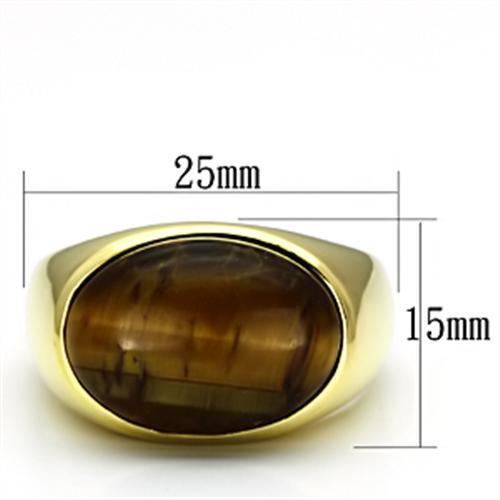 TK718 - IP Gold(Ion Plating) Stainless Steel Ring with Synthetic Tiger Eye in Topaz Alamode