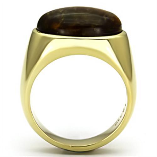 TK718 - IP Gold(Ion Plating) Stainless Steel Ring with Synthetic Tiger Eye in Topaz Alamode