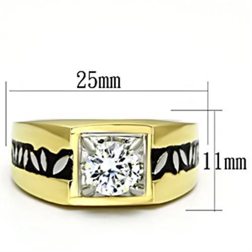TK739 - Two-Tone IP Gold (Ion Plating) Stainless Steel Ring with AAA Grade CZ  in Clear Alamode