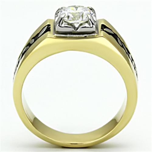 TK739 - Two-Tone IP Gold (Ion Plating) Stainless Steel Ring with AAA Grade CZ  in Clear Alamode