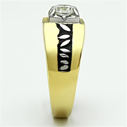 TK739 - Two-Tone IP Gold (Ion Plating) Stainless Steel Ring with AAA Grade CZ  in Clear Alamode