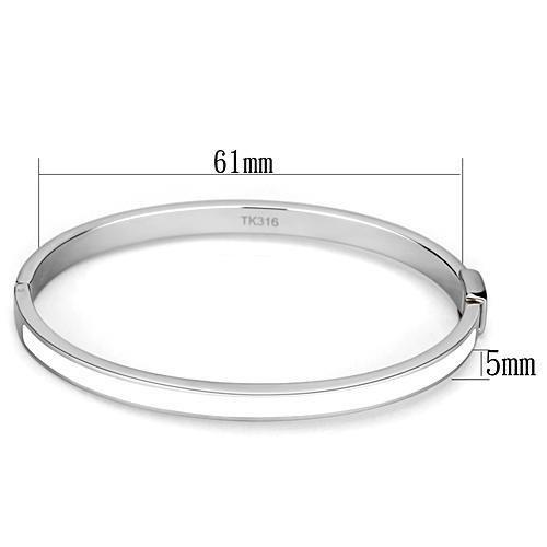 TK740 - High polished (no plating) Stainless Steel Bangle with Epoxy  in White-1
