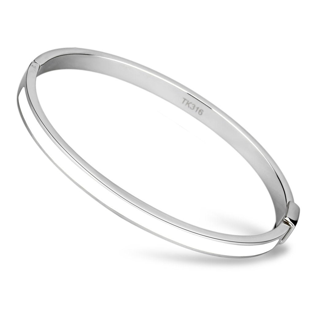 TK740 - High polished (no plating) Stainless Steel Bangle with Epoxy  in White-0