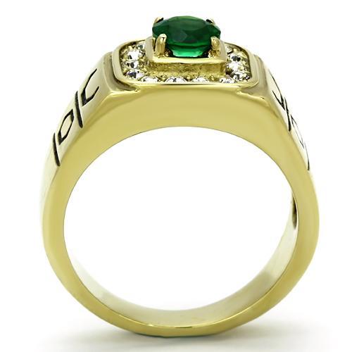 TK764 - IP Gold(Ion Plating) Stainless Steel Ring with Synthetic Synthetic Glass in Emerald Alamode