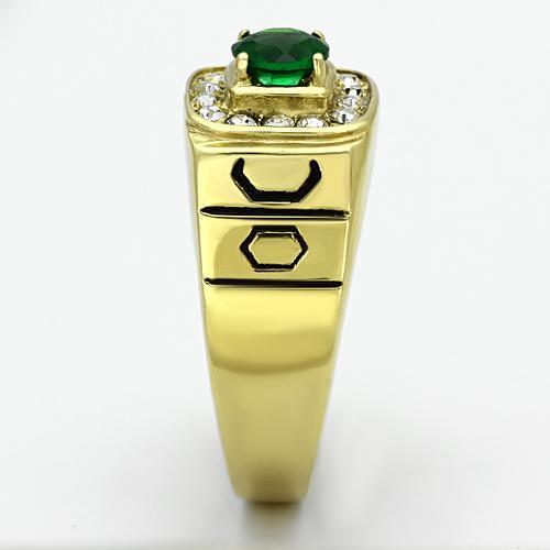 TK764 - IP Gold(Ion Plating) Stainless Steel Ring with Synthetic Synthetic Glass in Emerald Alamode