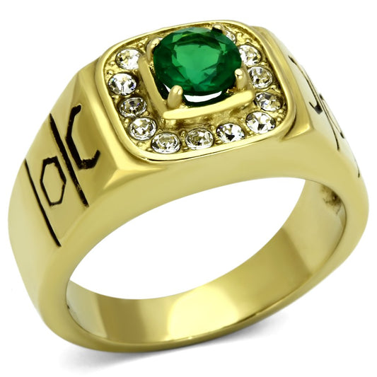 TK764 - IP Gold(Ion Plating) Stainless Steel Ring with Synthetic Synthetic Glass in Emerald Alamode