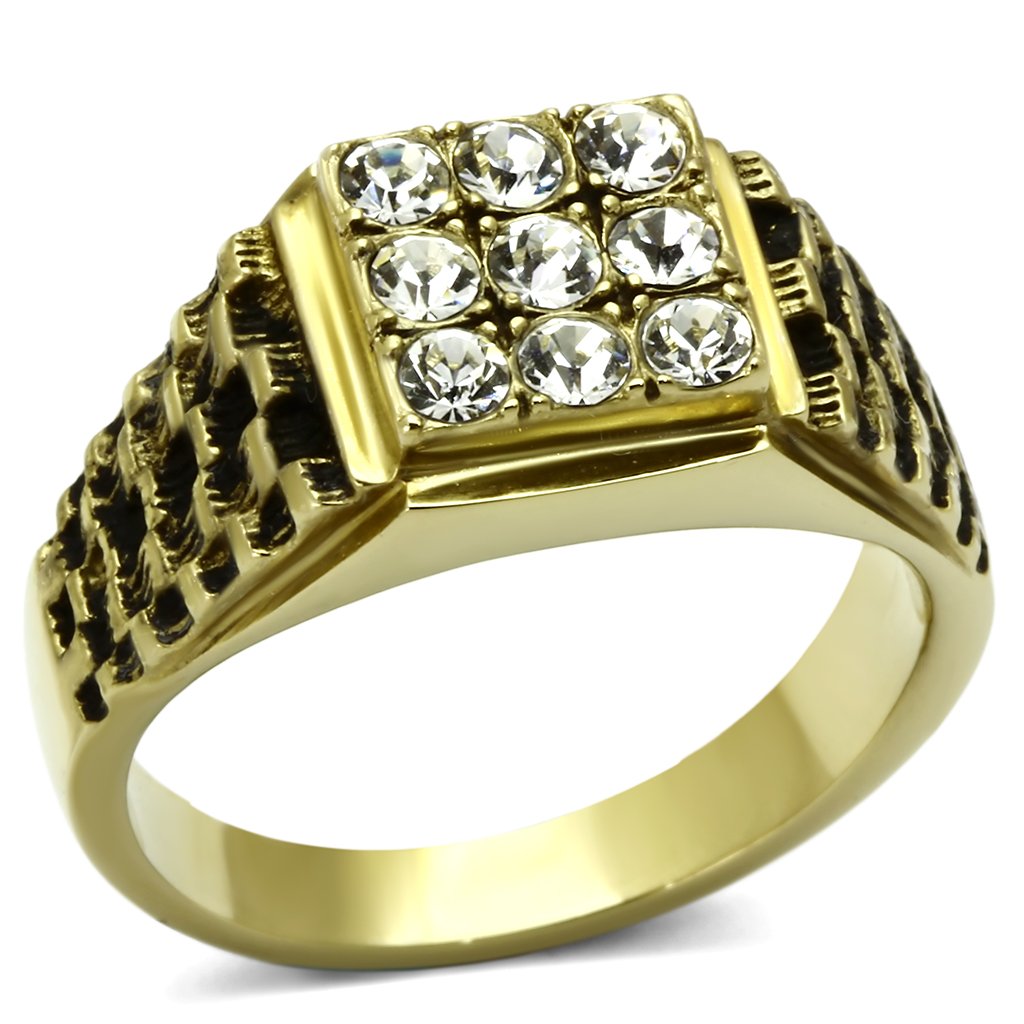 TK765 - IP Gold(Ion Plating) Stainless Steel Ring with Top Grade Crystal  in Clear Alamode