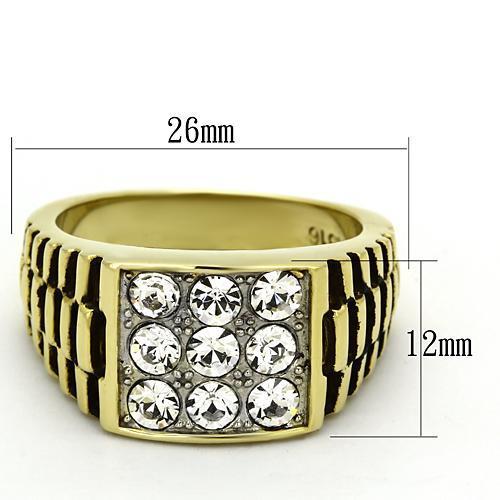 TK796 - Two-Tone IP Gold (Ion Plating) Stainless Steel Ring with Top Grade Crystal  in Clear Alamode