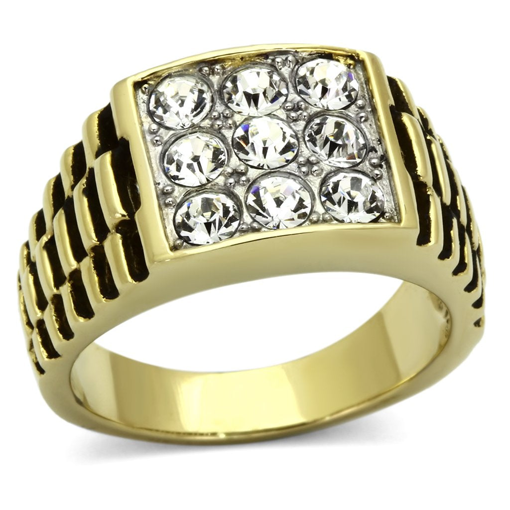 TK796 - Two-Tone IP Gold (Ion Plating) Stainless Steel Ring with Top Grade Crystal  in Clear Alamode