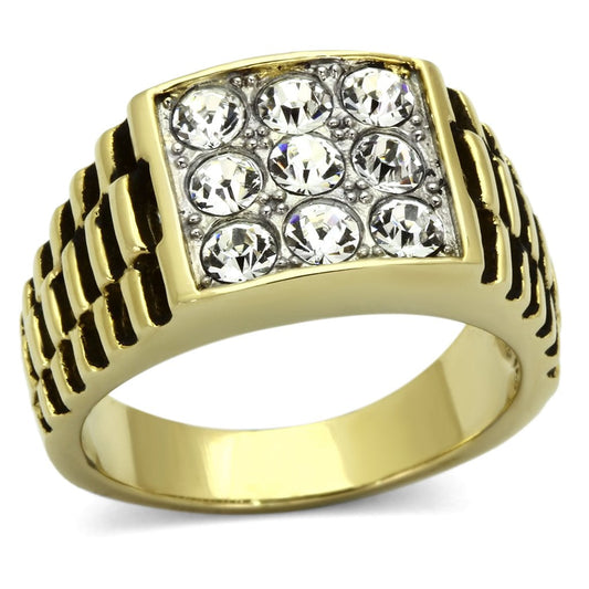 TK796 - Two-Tone IP Gold (Ion Plating) Stainless Steel Ring with Top Grade Crystal  in Clear Alamode