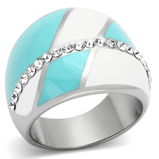 TK812 - High polished (no plating) Stainless Steel Ring with Top Grade Crystal  in Clear-0