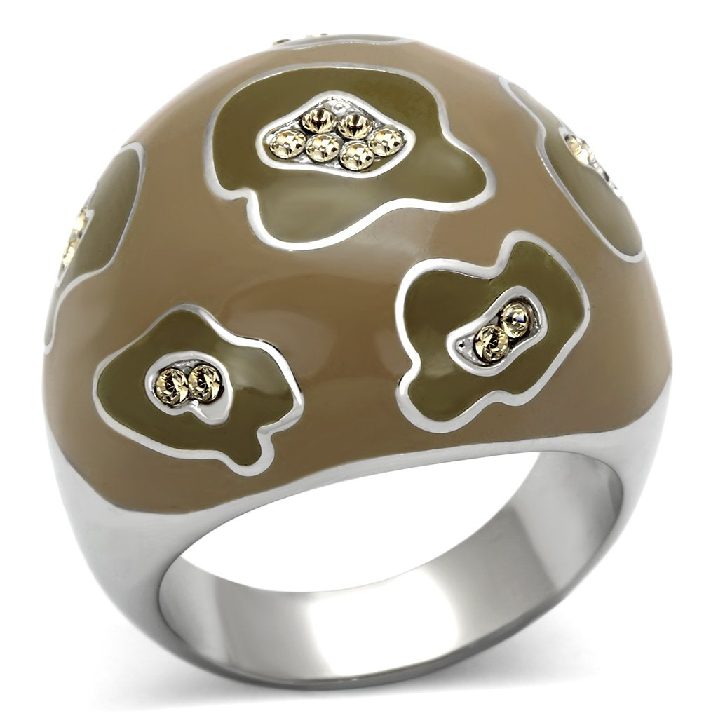 TK826 - High polished (no plating) Stainless Steel Ring with Top Grade Crystal  in Citrine Yellow-0