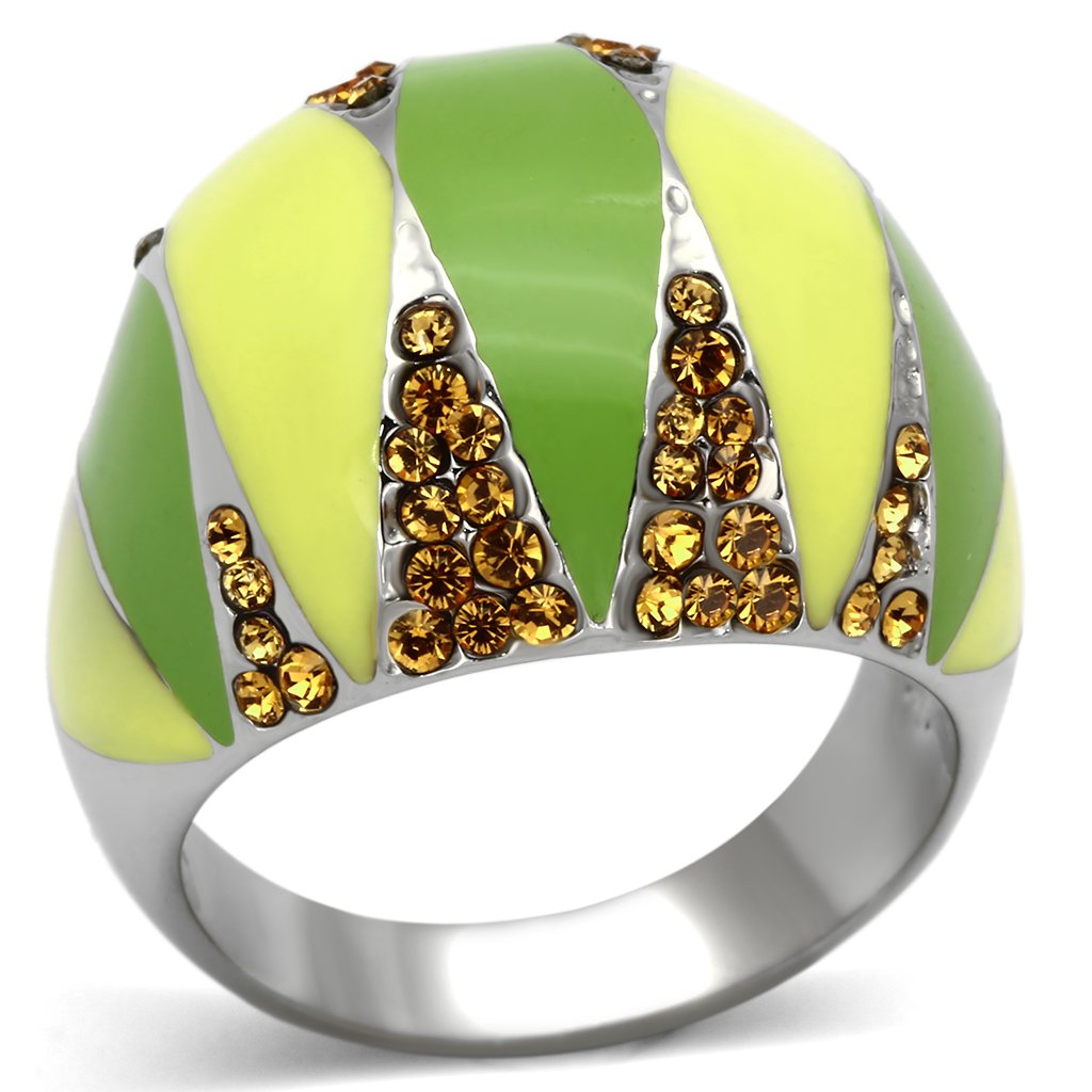 TK831 - High polished (no plating) Stainless Steel Ring with Top Grade Crystal  in Topaz-0