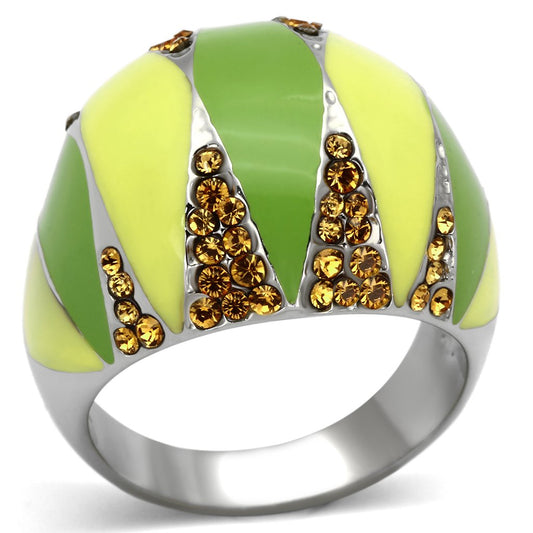 TK831 - High polished (no plating) Stainless Steel Ring with Top Grade Crystal  in Topaz-0