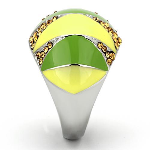 TK831 - High polished (no plating) Stainless Steel Ring with Top Grade Crystal  in Topaz-3