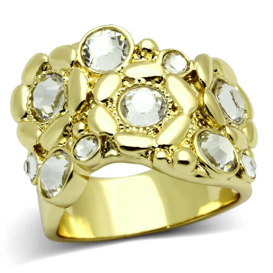 TK856 - IP Gold(Ion Plating) Stainless Steel Ring with Top Grade Crystal  in Clear Alamode