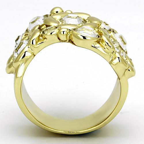 TK856 - IP Gold(Ion Plating) Stainless Steel Ring with Top Grade Crystal  in Clear Alamode