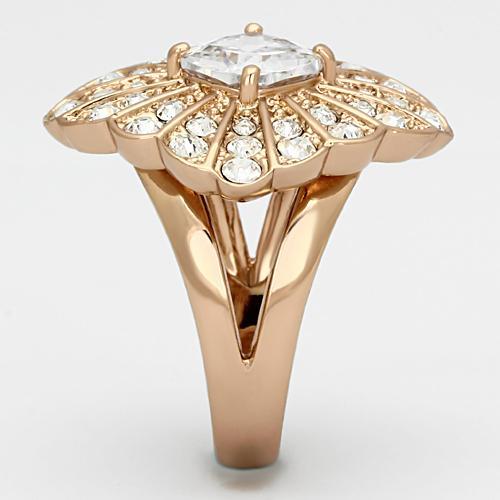 TK866 - IP Rose Gold(Ion Plating) Stainless Steel Ring with AAA Grade CZ  in Clear Alamode