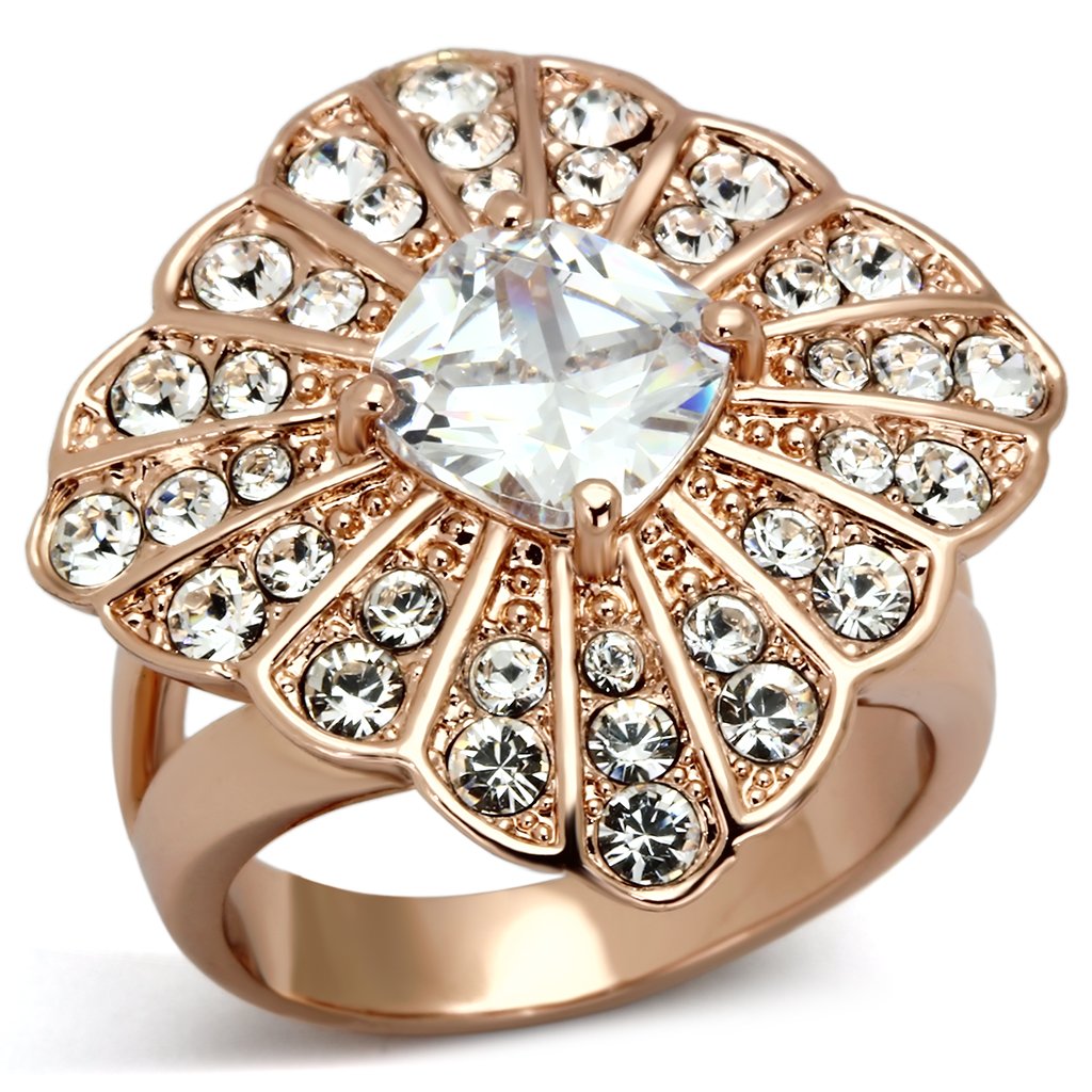 TK866 - IP Rose Gold(Ion Plating) Stainless Steel Ring with AAA Grade CZ  in Clear Alamode