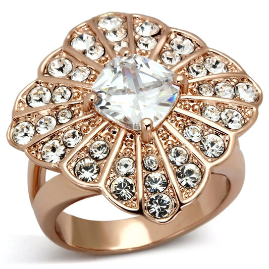 TK866 - IP Rose Gold(Ion Plating) Stainless Steel Ring with AAA Grade CZ  in Clear Alamode