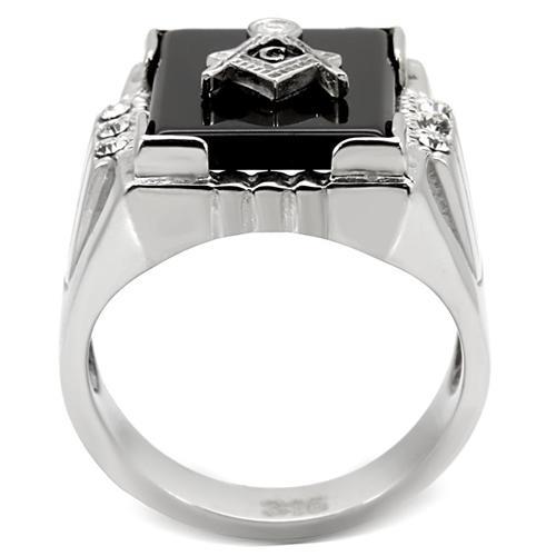 TK8X027 - High polished (no plating) Stainless Steel Ring with Semi-Precious Agate in Jet Alamode