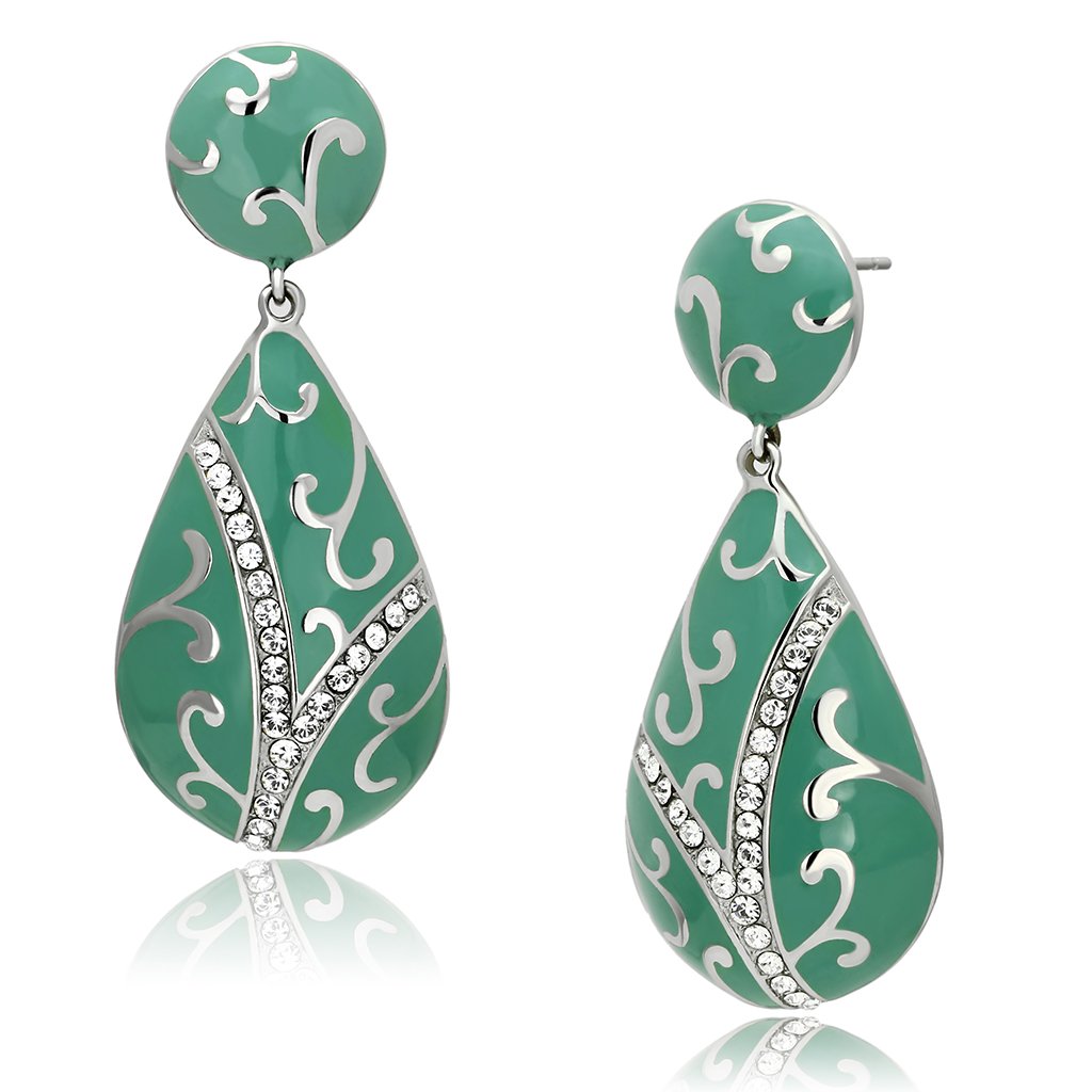 TK915 - High polished (no plating) Stainless Steel Earrings with Top Grade Crystal  in Clear Alamode