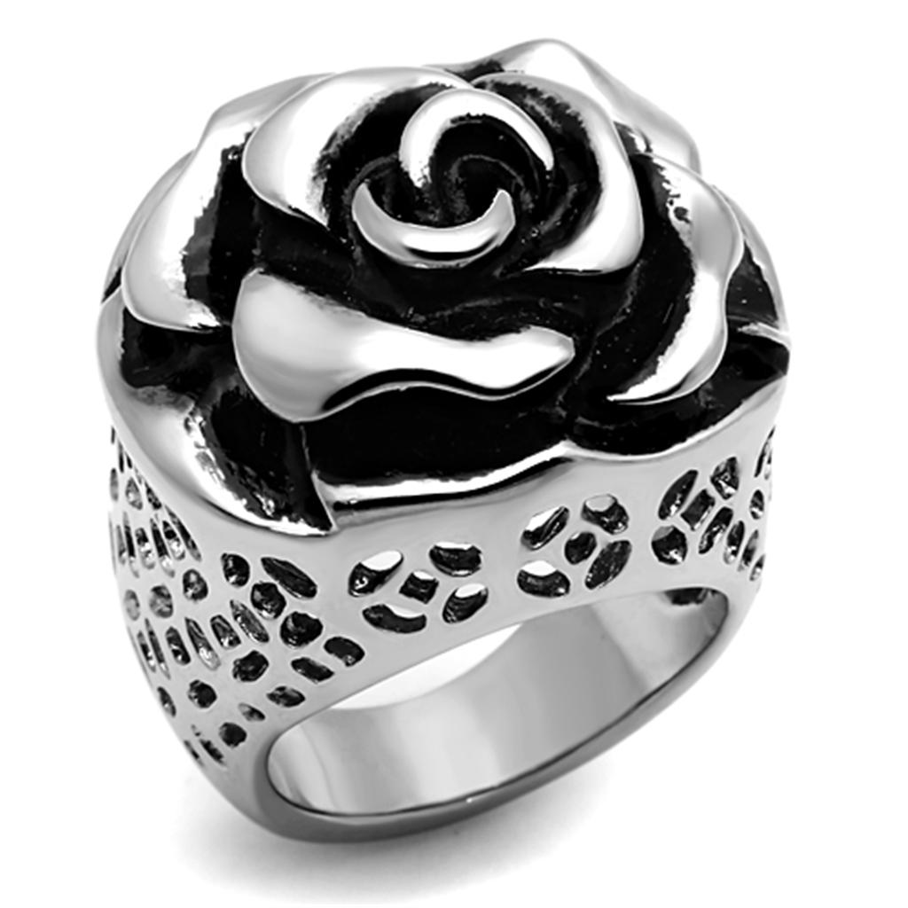 TK922 - High polished (no plating) Stainless Steel Ring with Epoxy  in Jet Alamode