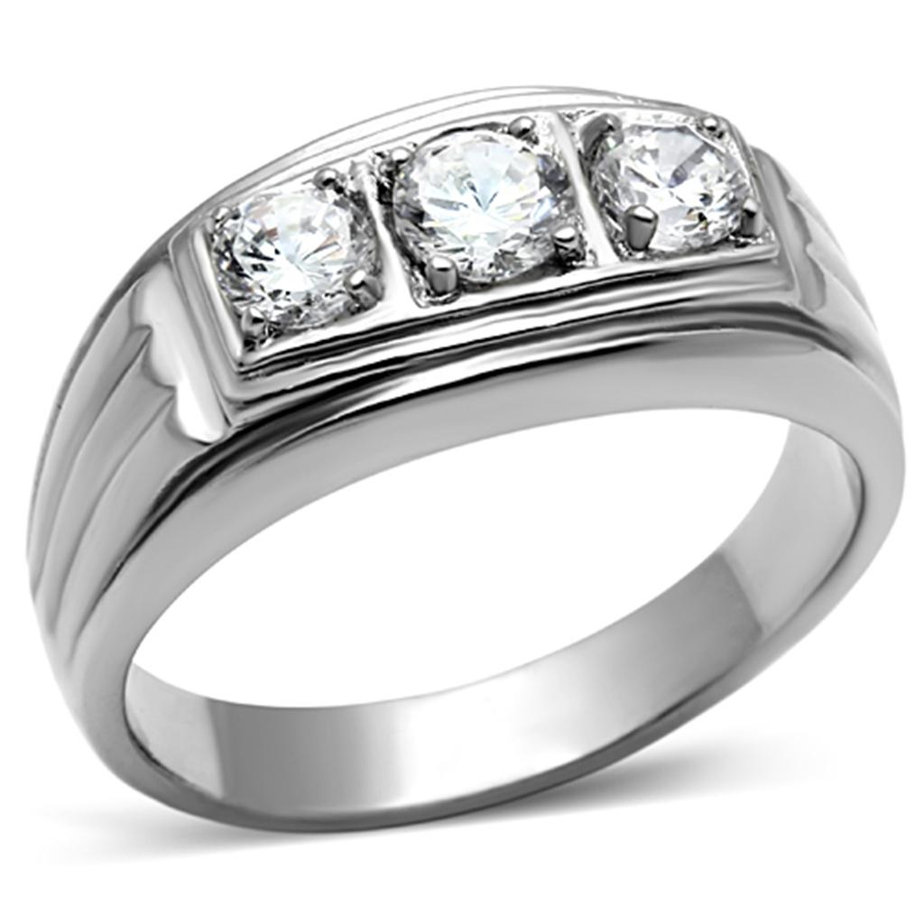 TK946 - High polished (no plating) Stainless Steel Ring with AAA Grade CZ  in Clear Alamode