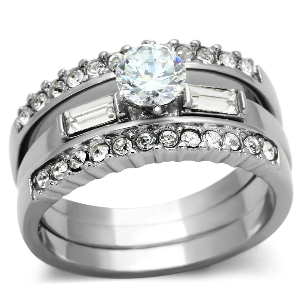 TK973 - High polished (no plating) Stainless Steel Ring with AAA Grade CZ  in Clear Alamode