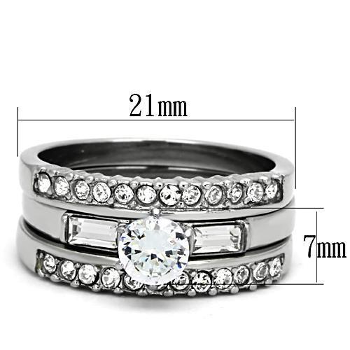 TK973 - High polished (no plating) Stainless Steel Ring with AAA Grade CZ  in Clear Alamode