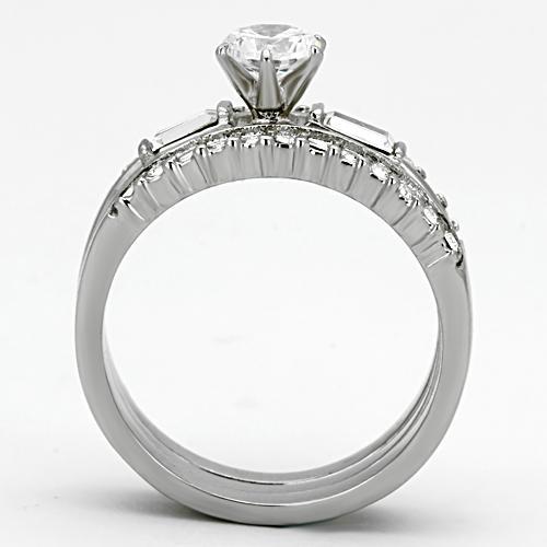 TK973 - High polished (no plating) Stainless Steel Ring with AAA Grade CZ  in Clear Alamode