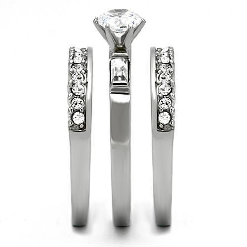 TK973 - High polished (no plating) Stainless Steel Ring with AAA Grade CZ  in Clear Alamode