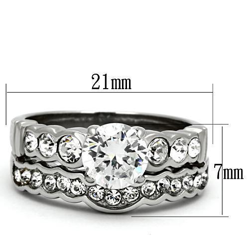 TK974 - High polished (no plating) Stainless Steel Ring with AAA Grade CZ  in Clear Alamode