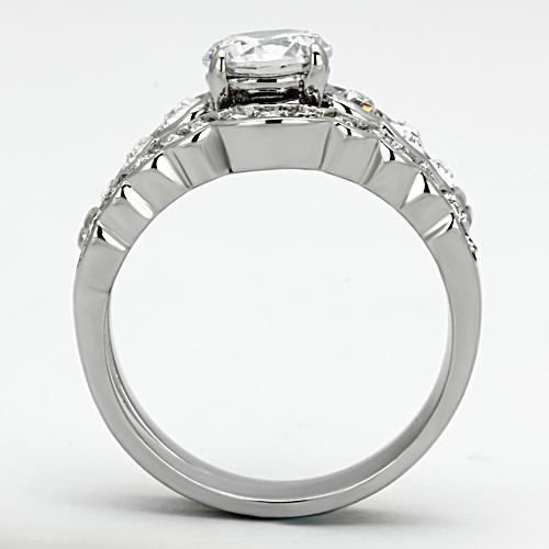TK974 - High polished (no plating) Stainless Steel Ring with AAA Grade CZ  in Clear Alamode