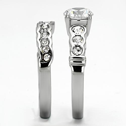 TK974 - High polished (no plating) Stainless Steel Ring with AAA Grade CZ  in Clear Alamode