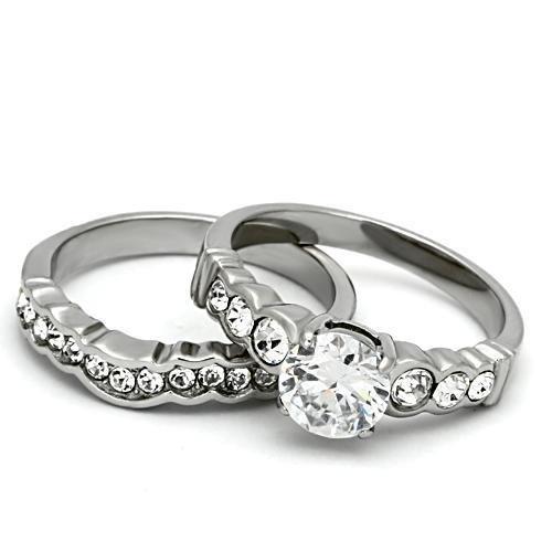 TK974 - High polished (no plating) Stainless Steel Ring with AAA Grade CZ  in Clear Alamode