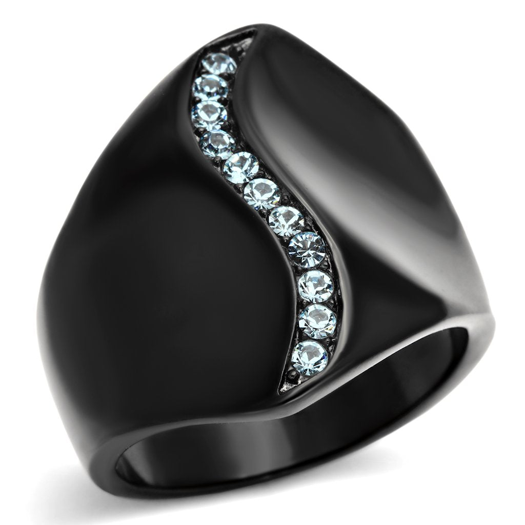 TK991 - IP Black(Ion Plating) Stainless Steel Ring with Top Grade Crystal  in Sea Blue-0