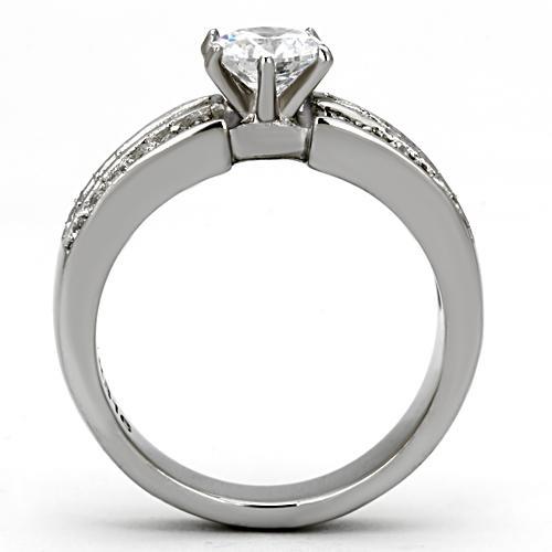 TK997 - High polished (no plating) Stainless Steel Ring with AAA Grade CZ  in Clear Alamode