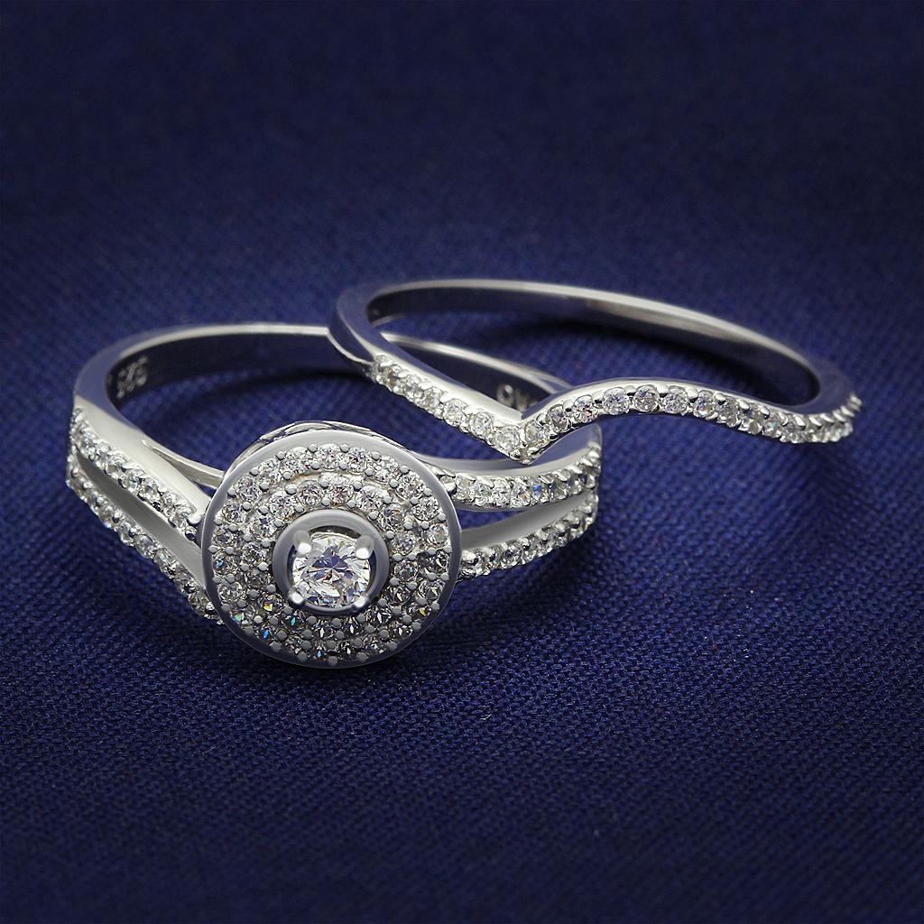 TS001 - Rhodium 925 Sterling Silver Ring with AAA Grade CZ  in Clear Alamode